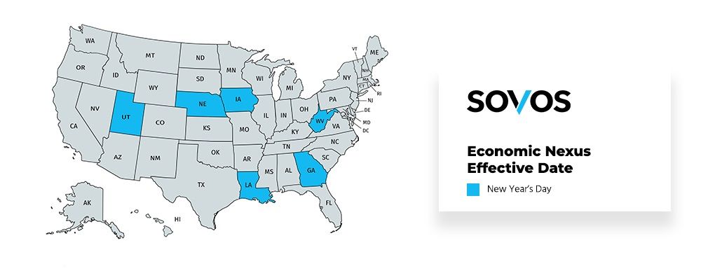 Economic Nexus - Map of Six States Set to Go Live in New Year