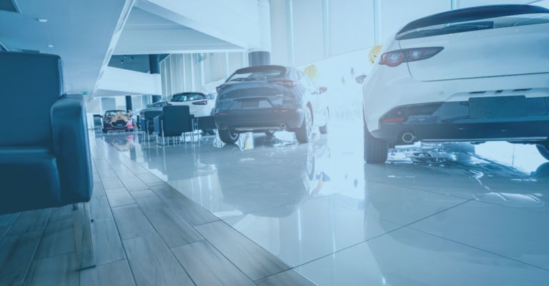 car dealership with blue overlay